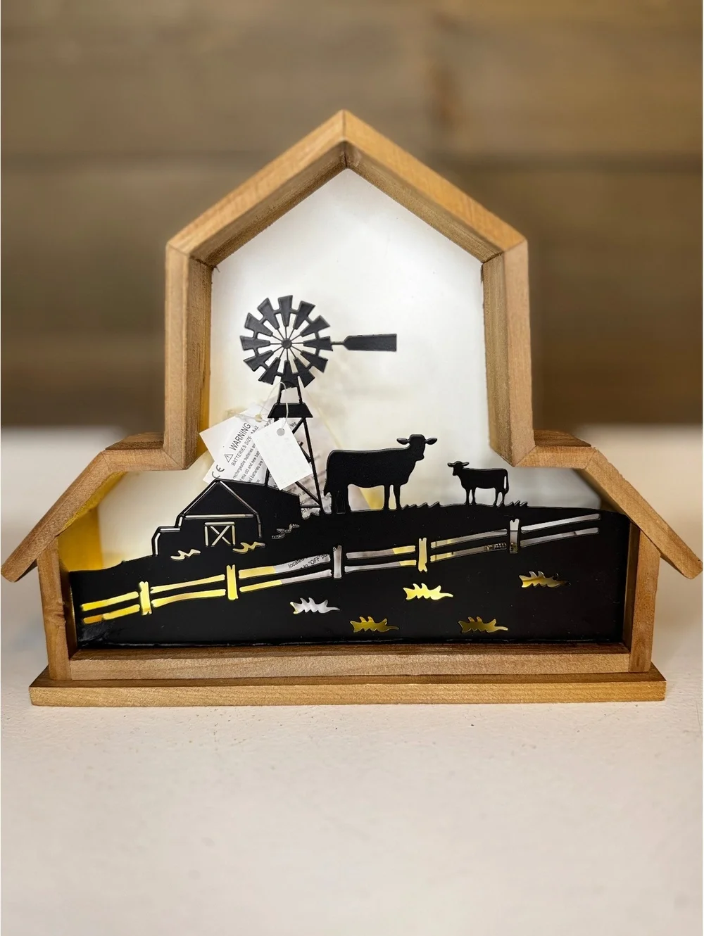 Light Up Farmhouse Barn Scene - Windmill Cow Silhouette LED Decor 7